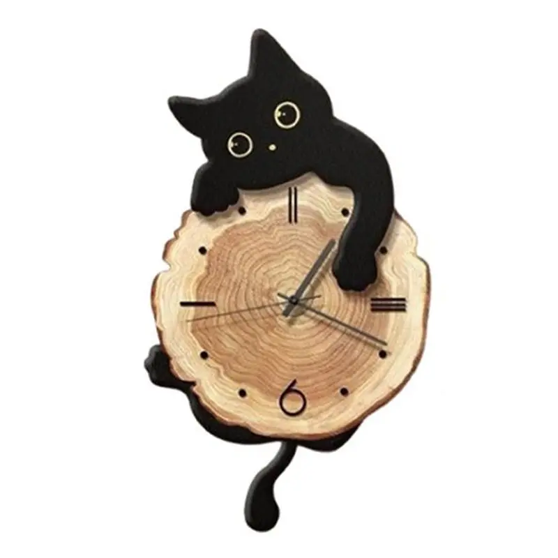 

【CHRISTMAS 】Fun Cat Wall Clock Decorative Stylish Cute Pendulum Clock Wall Ornament For Bedroom Kids Room Home Decor Gift A