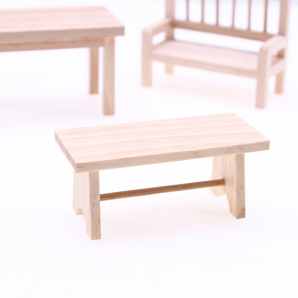 1Pcs Dollhouse Miniature Wooden Wine Picnic Log Table Outdoor Snack Tray Small Beach Restaurant Long Low Bench Furniture Model