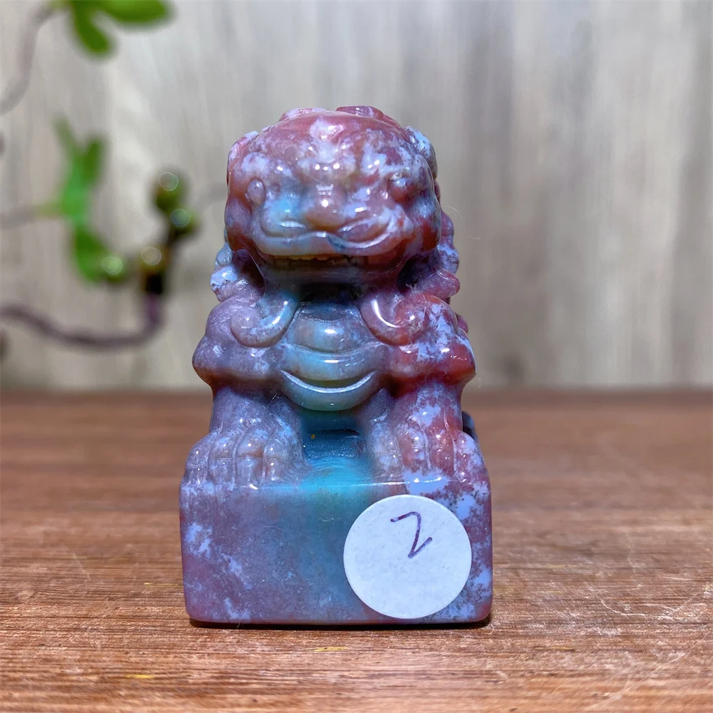 1PCS Natural Ocean Jasper Dancing Lion Chinese Feng Shui Decorative Figurines Home Living Room Bar Cafe Decor Ornaments Gifts