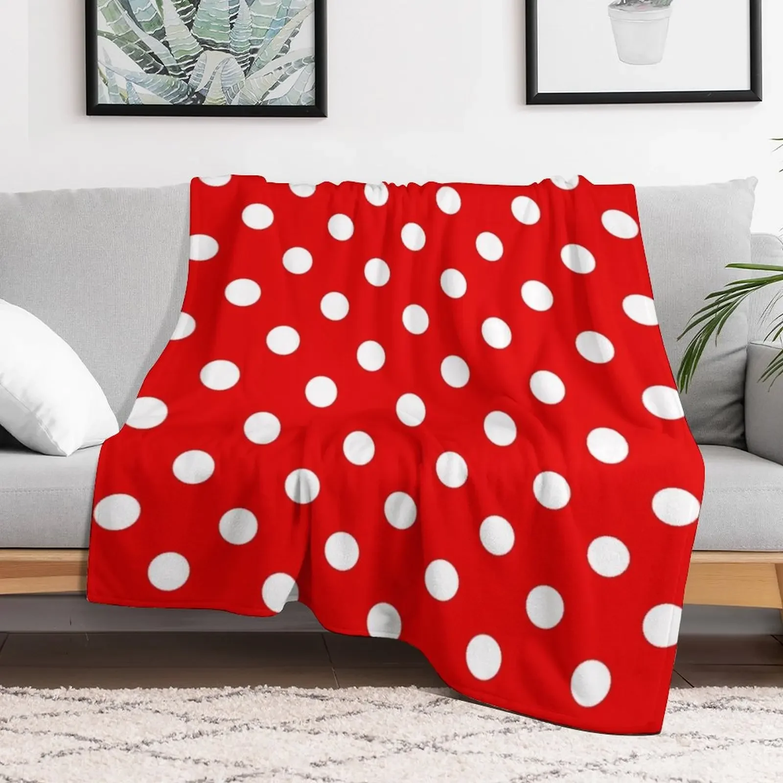 White Polka Dot on Red Background Throw Blanket Stylish Warm Blanket for Living Room Bedroom