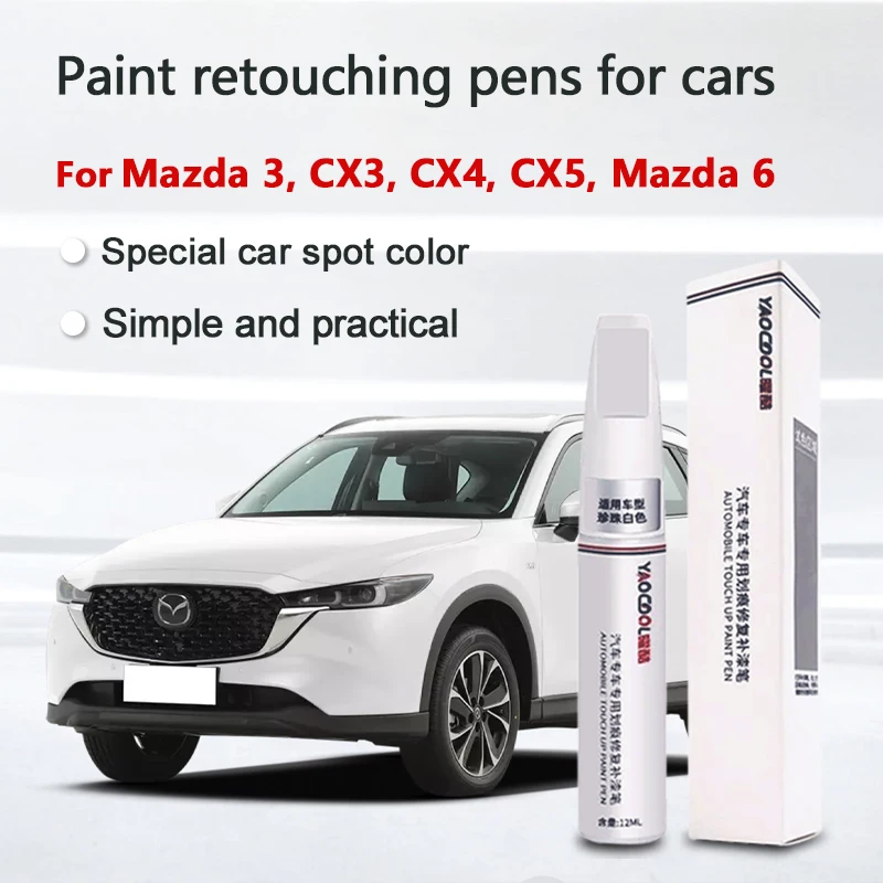 Mazda Series Paint Pen for Mazda 3, CX3, CX4, CX5, Mazda 6 Pearl-White/Platinum Steel Gray - Touch Repair Pen - Paint Repair Wax