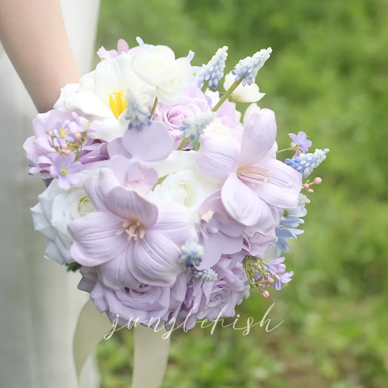 Cream, Purple, Wisteria Wonderland Hand Bouquet Bride Simulation Flower Wedding Bouquet Wedding Props Wedding Photography