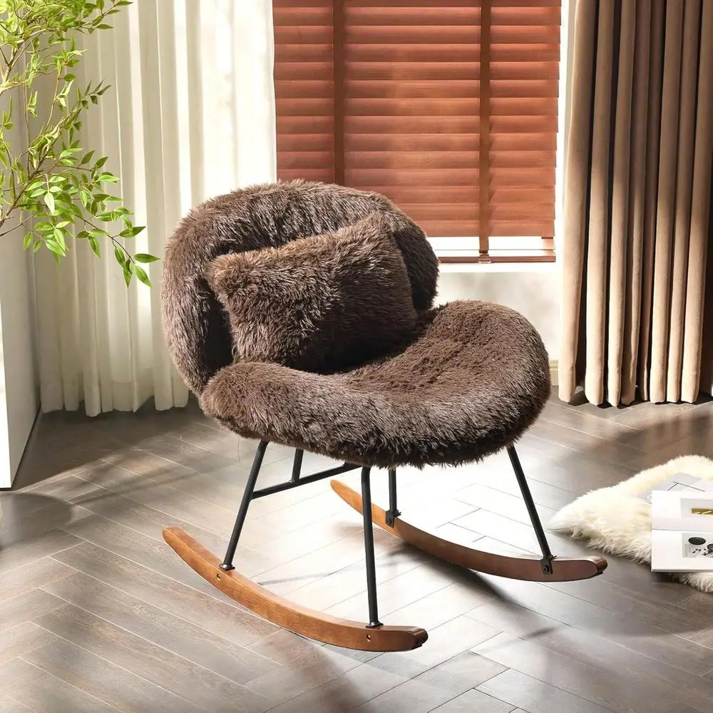 

Wide Nursery Glider Chair, 115 Reclining Armless Rocker With Lumbar Pillow Solid Wood Base, Plush Fleece Nursing Chair For Bedr