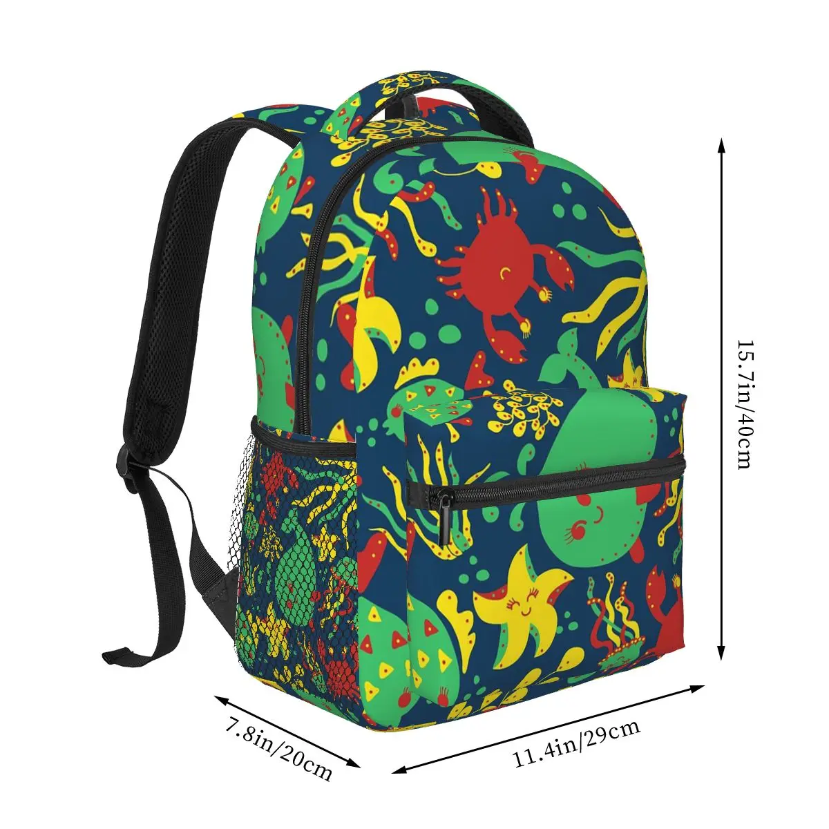 Vibrant Colour Ocean Creature Student Backpack School Bag Hiking Travel Daypack for Men Women Fashion Bookbag Shoulder Bags