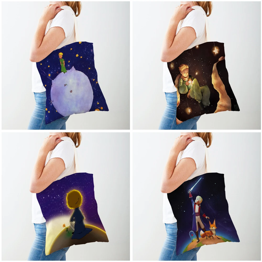 Bolso de compras con estampado doble para mujer, bolsa de compras clásica de dibujos animados de Anime, Tote de viaje para niños y niñas