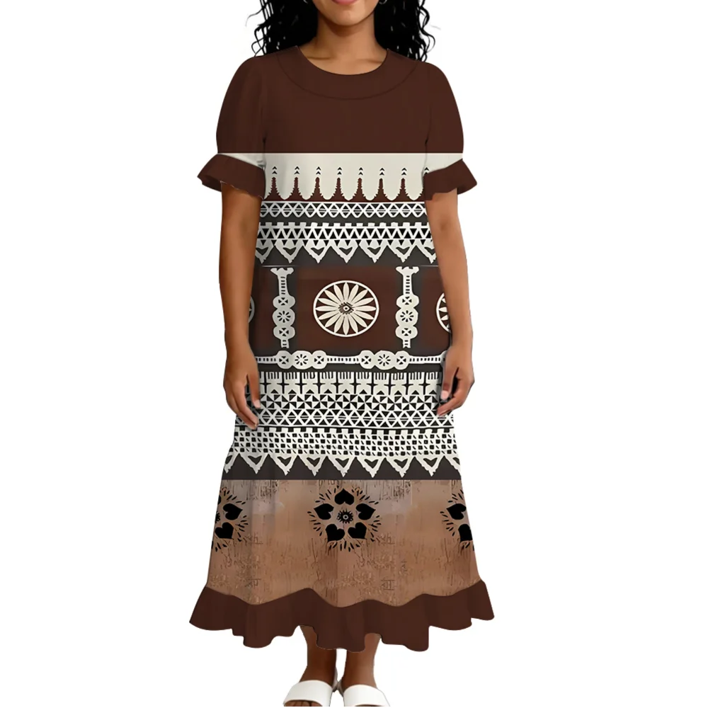Summer Vacation Island-Style Polynesian Island Women'S Momu Dress Loose Long Dress Micronesian Round-Neck Dress