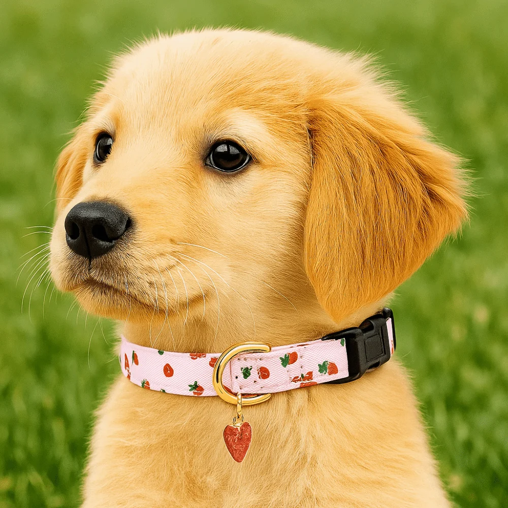 

Fruit Print Dog Strawberries Collar Soft Adjustable Cat Watermelon Collar Comfortable with Pendant Pet Chain For Small Dog