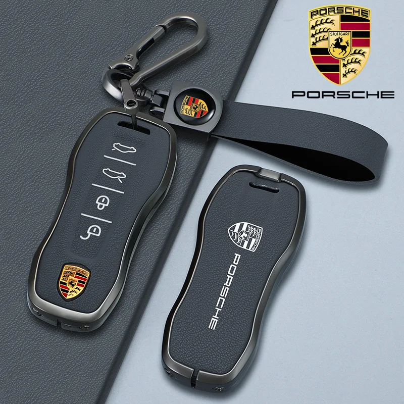 Zinc Alloy Suede Car Key Case Cover Bag Protector Shell For Porsche New Cayenne Panamera 911 992 Taycan Keyless Auto Accessories