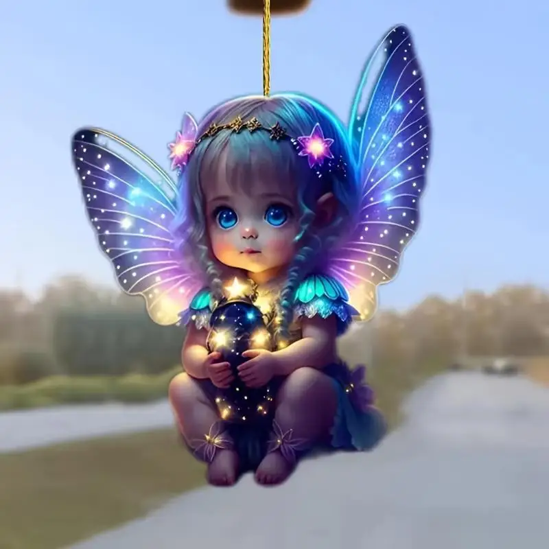 Fascinating 2D angel pendant, perfect for car mirrors, backpacks and keychains