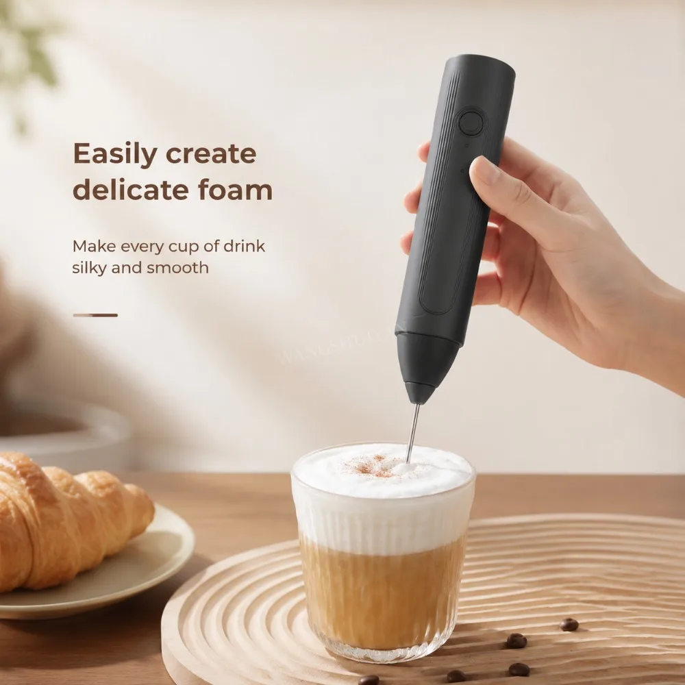 Electric Coffee Frother 2 In 1 Rechargeable Type-C Blender Stainless Steel 3 Speeds Milk Mixer Egg Beater Handheld Foam Maker