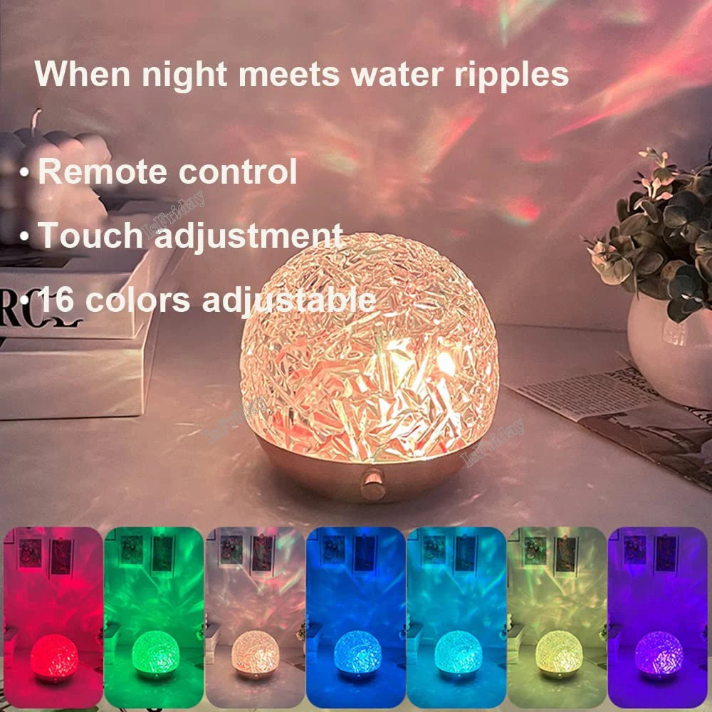 المياه تموج تأثير ضوء العارض لهب الغلاف الجوي الجدول مصباح كروية الدورية Led عرض اللمس التحكم مكتب غرفة زوجين