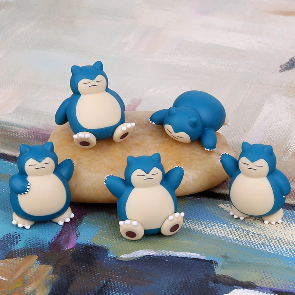 Lote de 5 uds. De Mini figura de acción de Anime Snorlax, 1,8-3cm, decoración de pasteles, adornos Kawaii, adornos de escritorio, juguetes para niños, regalos de vacaciones