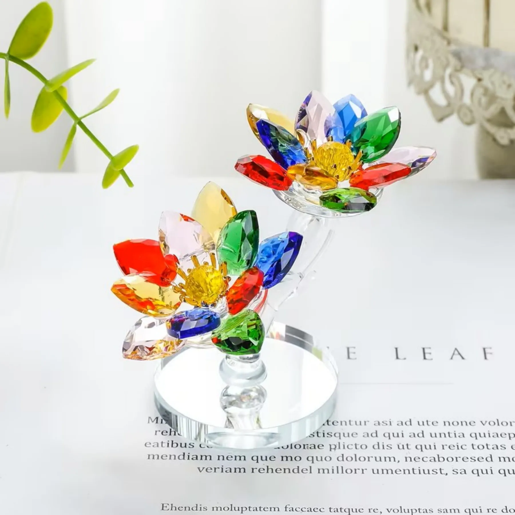 Sun Catcher Flower Statue - Light Luxury Glass Figurine, Home Coffee Table Decor, Halloween Christmas Birthday Gift for Her