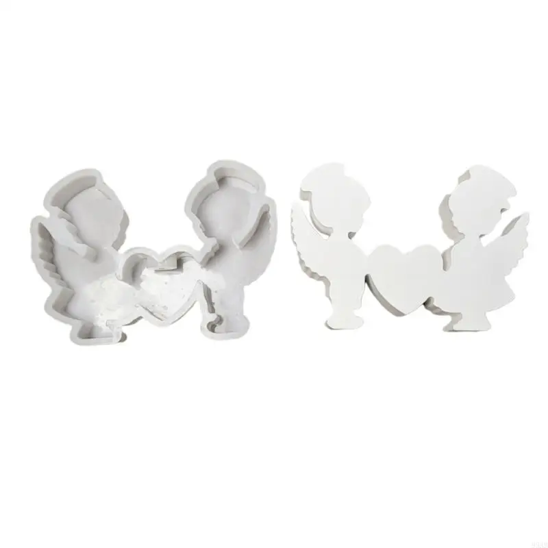 Lovely Angelic Boy and Girl Holding Heart Silicone Mould for Jewelry and Home Decoration Crafting Supplies Daily Use