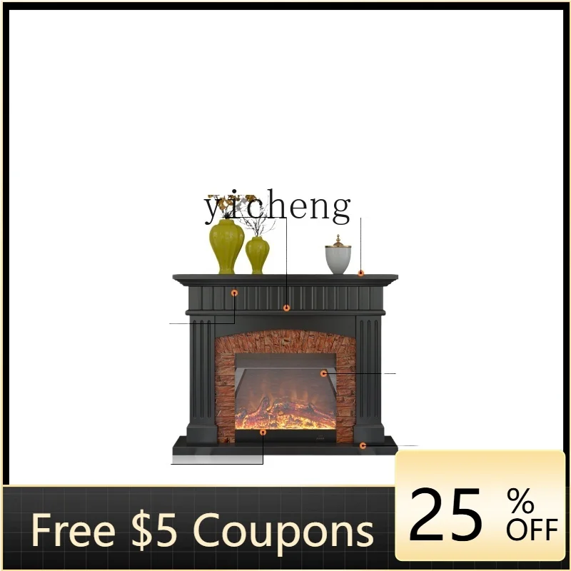

ZZK Living Room Antique Style Solid Wood Electric Fireplace Home Living Room Home Heating Background Wall Decoration