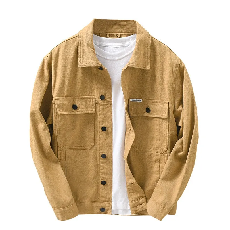

Autumn Spring Men Single Breasted Cotton Jeans Jacket with Pockets Vintage Long Sleeve Motorcycle Denim Outerwear