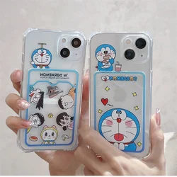 Cartoon Anime Blue Doraemon Soft Silicone Case for iPhone 15 14 13 12 11 Pro Max XR XS X 8 7 Plus Cute Card Holder Back Cover