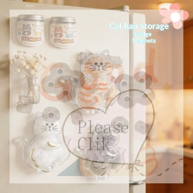 【HG】Cute Cat Shaped Clear PP Fridge Magnet With Pet Fur Storage Function For Home Kitchen Decor Cat Lovers