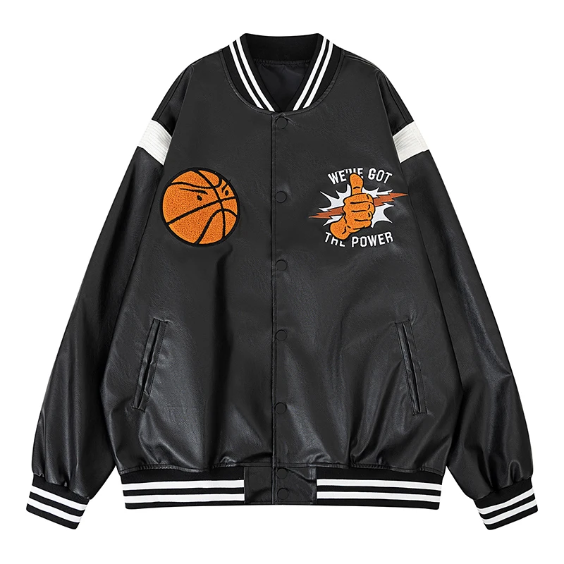 

Men's Faux Leather Motorcycle Bomber Jacket Football Embroidery Baseball Uniforms Track Jacket Spring & Autumn Loose Coats