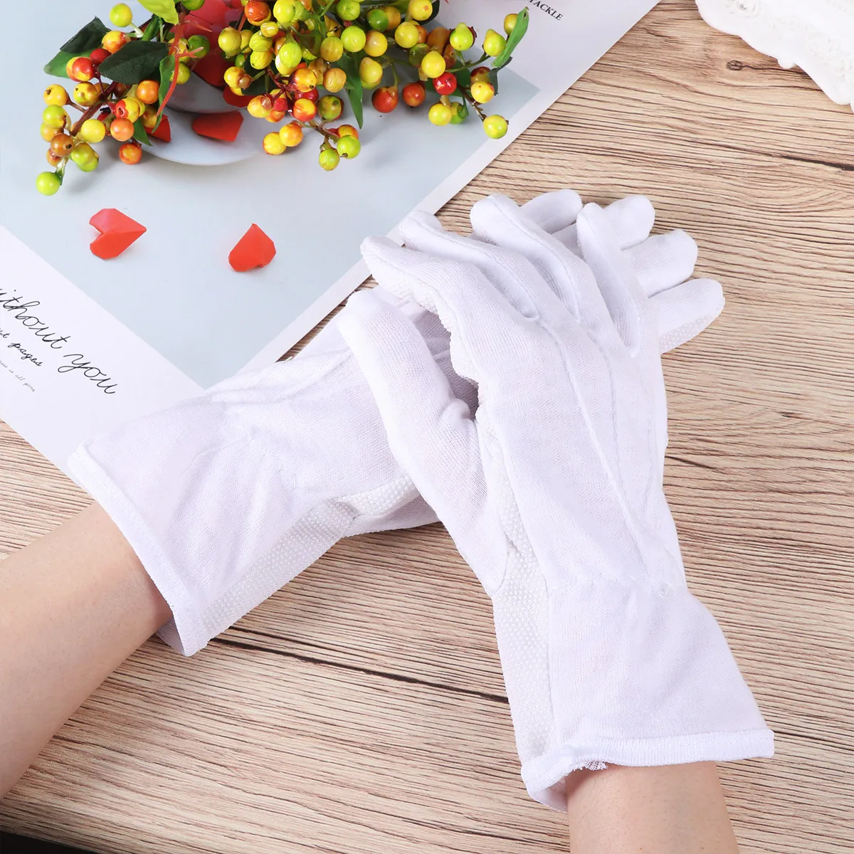 

5Pairs Lightweight Stretchy Cotton Gloves Non-Slip Protective Work Gloves for Gardening Industrial Labor Construction Jewelry