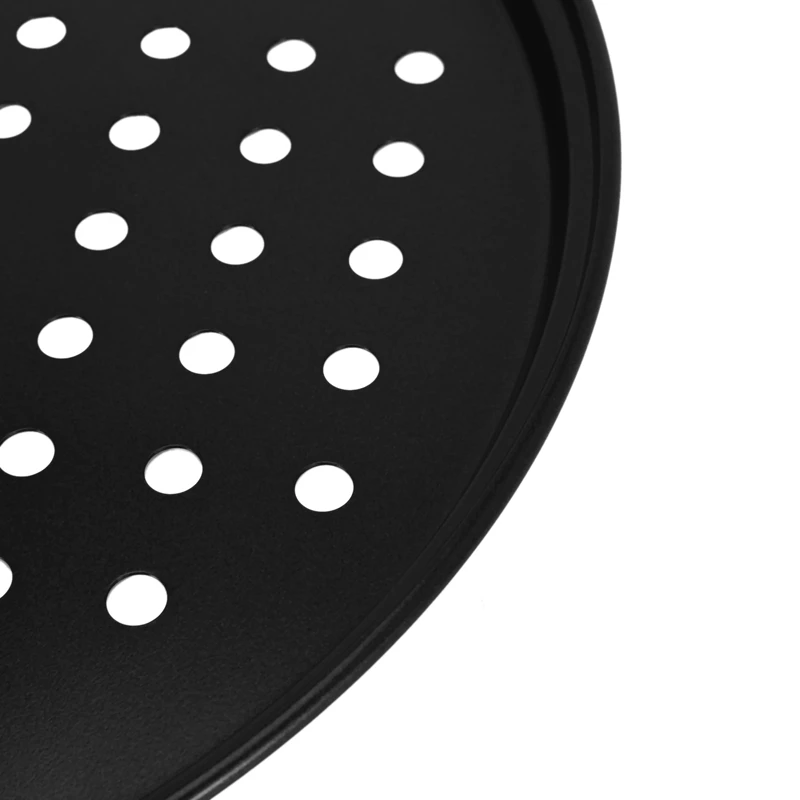 4X 10 Inch Personal Perforated Pizza Pans Black Carbon Steel With Nonstick Coating Easy To Clean Pizza Baking Tray