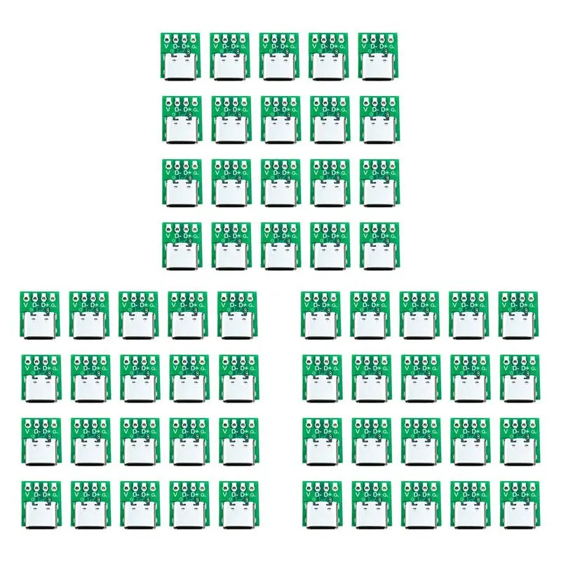 AT05-60 Pcs Female Connector USB Type C Breakout Board With PCB Converter Board For Data Line Wire Cable Transfer