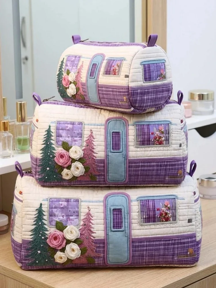 

Косметичка-органайзер 3-в-1: стеганая, с 3D-принтом милых животных и цветов, в стиле пэчворк, для путешествий и хранения