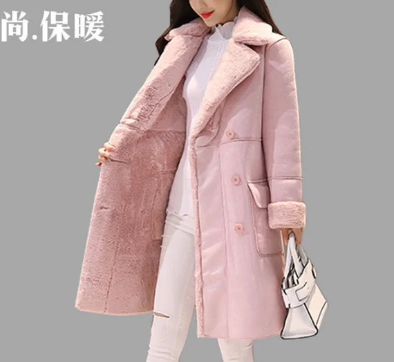 2023 Women Suede Fur Winter Coat Fashion Thick Faux Sheepskin Long Jacket Overcoat Female Solid Warm Trench Coats Spring Autumn