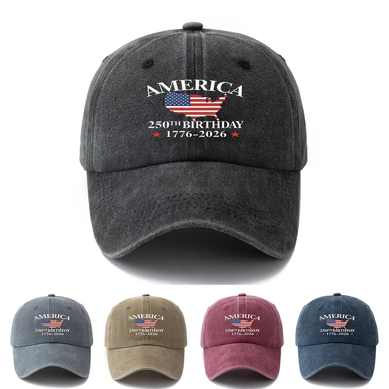 

Стильная и универсальная бейсболка унисекс с принтом AMERICA 2025TH BIRTHDAY 1776-2026. Эта классическая винтажная куртка для активного отдыха с эффектом потертости