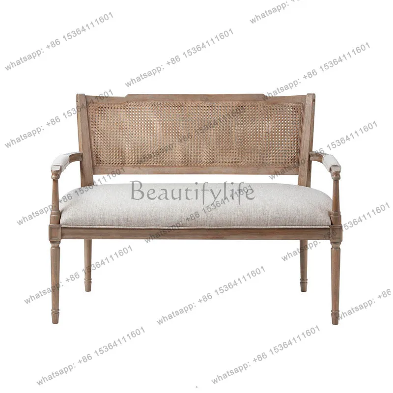 

Retro armrest single double sofa chair simple modern solid wood rattan sofa