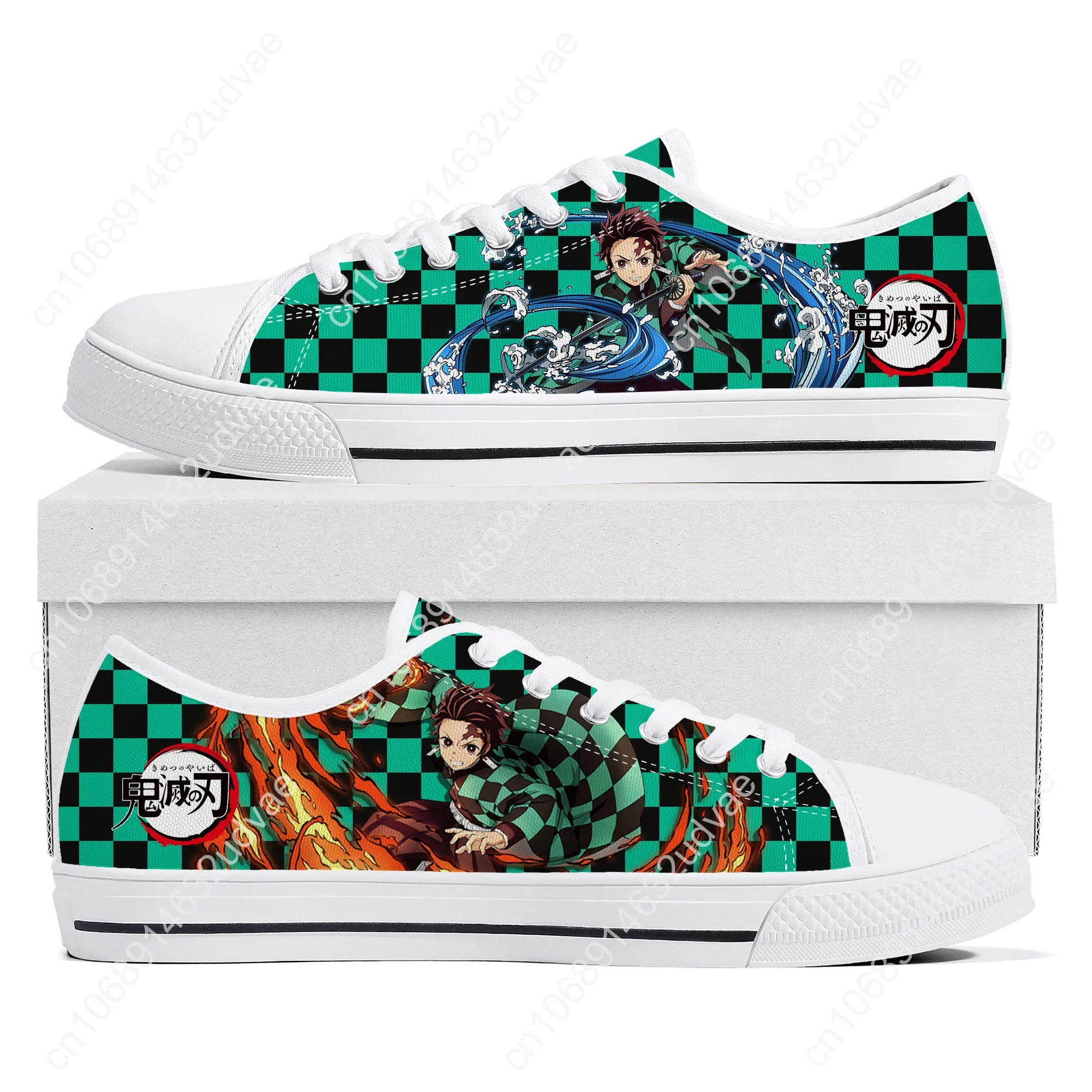 Anime Dämon Slayer Kimetsu kein Yaiba Low Top Sneakers Herren Damen Teenager Leinwand Sneaker lässig Tanjirou Nezuko benutzer definierte Schuh