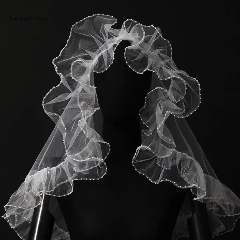 Bride Veil Ruffled Veil Hair Wedding Hair Sheer White Head Covering XXFD