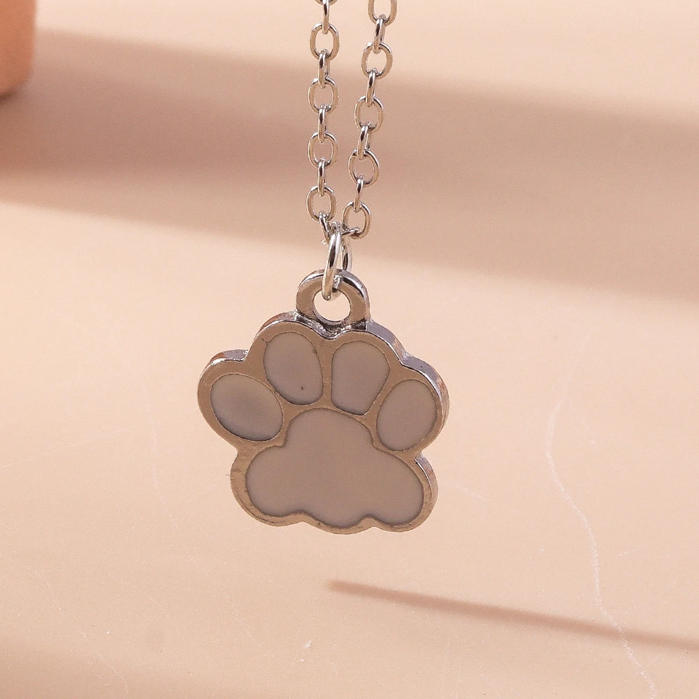 Cute Enamel Dog Cat Paw Necklaces Couple Matching Footprint Pendant Necklace Chain Women Girls Birthday Jewelry Gifts