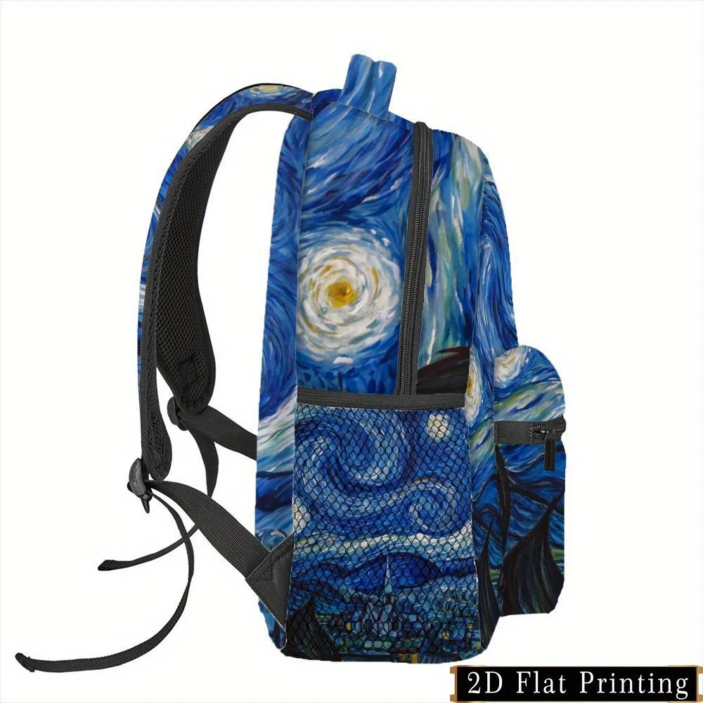 Stylish Blue Starry Night Backpack Capacity Adjustable Straps Multiple Pockets Foldable Design Perfect for Commuting Travel