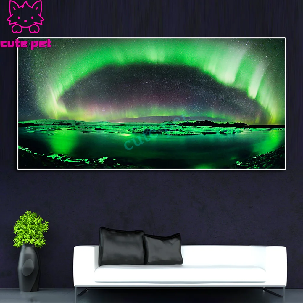 

DIY Diamond Painting aurora borealis lakes northern lights nature nightscape Cross Stitch 3D Embroidery Rhinestones Decor large