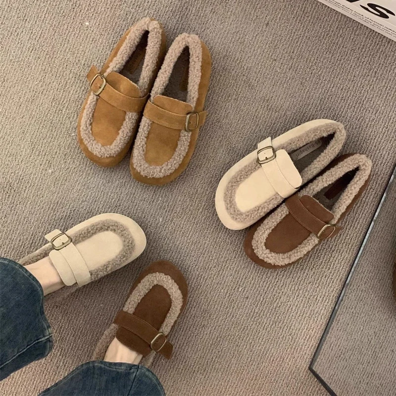 Eyriphy، الحجم: 36 إلى 40، أحذية بدون كعب من جلد الغزال الاصطناعي للخريف والشتاء أحذية نسائية قصيرة قطيفة دافئة أحذية نسائية بنعل مطاطي ناعم #1