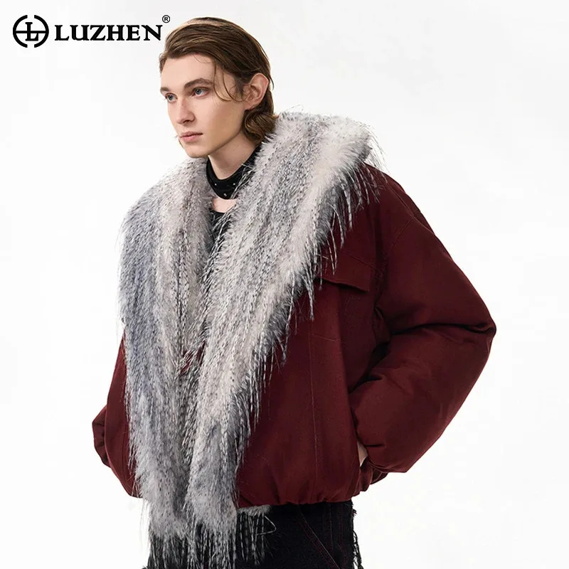 

LUZHEN свободный меховой дизайн с планкой, качественный кардиган с высокой подкладкой, мужской зимний модный уличный элегантный парка 2024, пальто JY4718