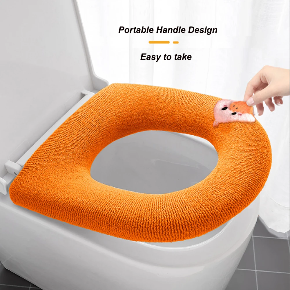 Winter Toilet Seat Cover Mat Bathroom Toilet Seat Cushion With Handle Thicker Soft Washable Closestool Warmer Home Accessories