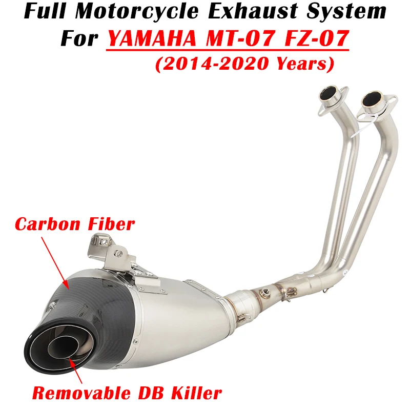 

For YAMAHA MT-07 FZ-07 MT07 FZ07 2014- 2020 Motorcycle Exhaust Escape Full System Modified Muffler And Front Link Pipe DB Killer