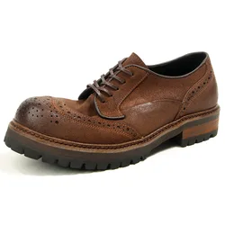 Retro Style Carved Cowhide Brogue Men's Shoes All Genuine Leather Casual Business Wear Men's Shoes Leather Oxford Shoes
