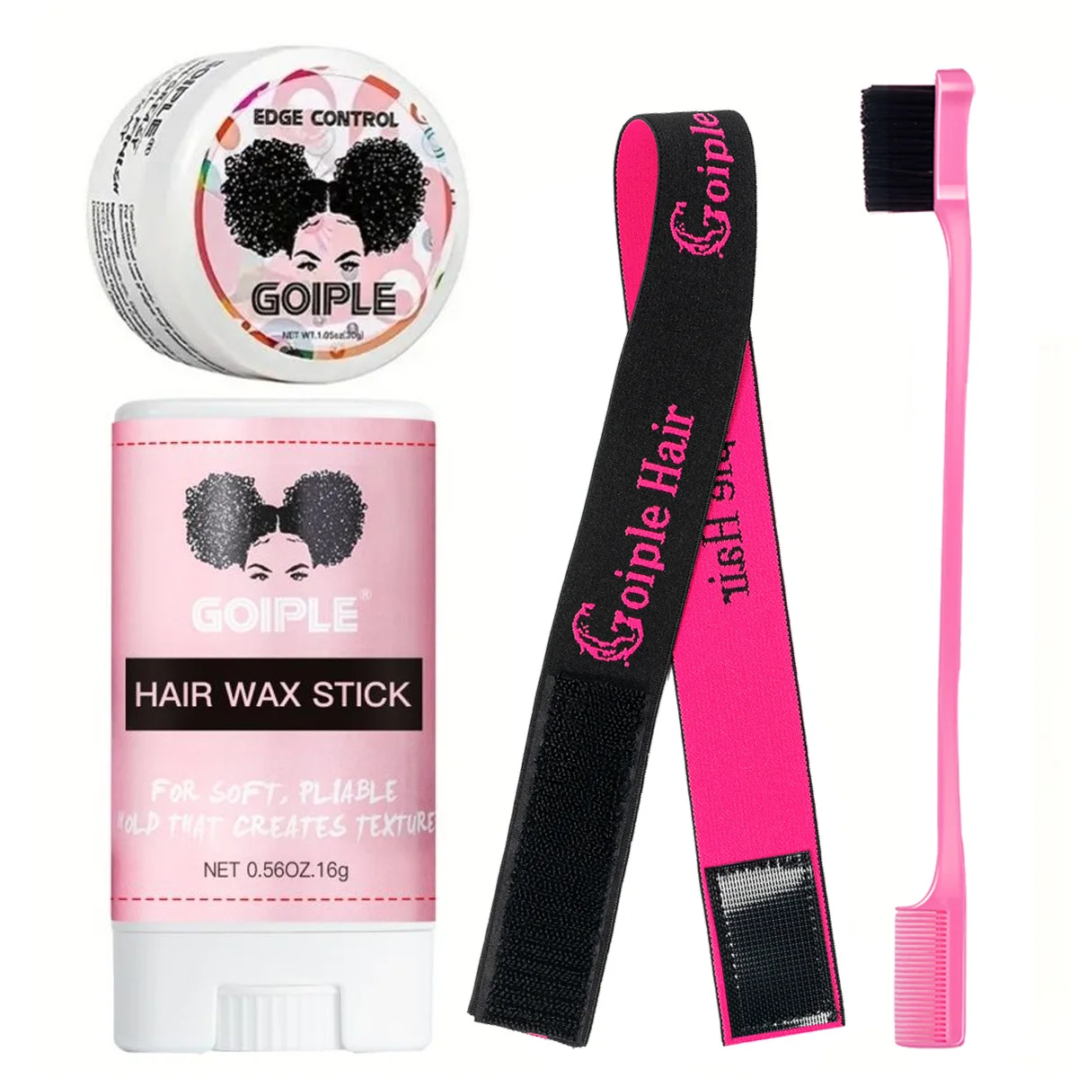 GOIPLE Edge Control Wax Set Edge  Gel for Long Lasting Hold All Baby Hairs Pomade for Tame Flyaways Hair Elastic Band Comb 4pcs