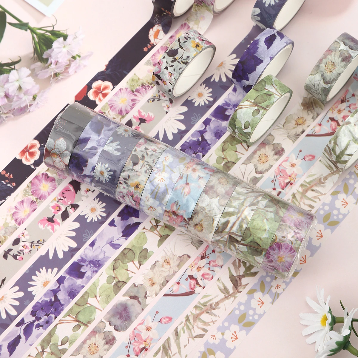 10 rolls of plant and flower pattern sticker tape, suitable for DIY scrapbook decoration, exquisite and fashionable