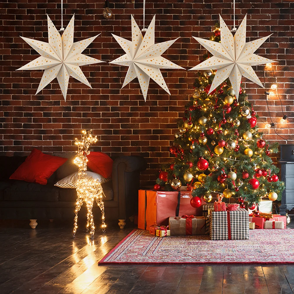 

2 шт., бумажные абажуры со звездами, складные подвесные фонарики для Рождества, рождественской вечеринки, украшение для дома, комнаты, подвесное потолочное освещение