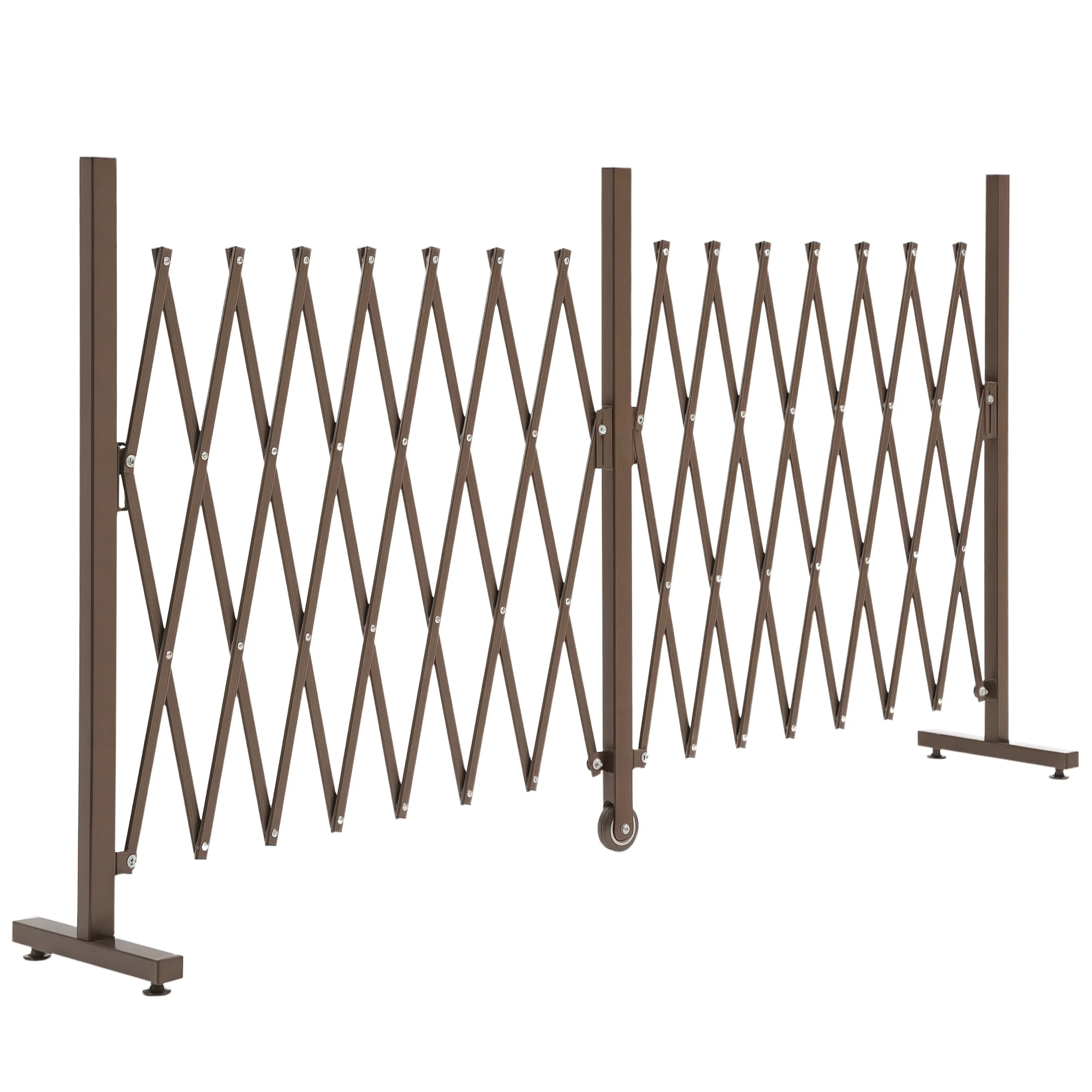 Barrera de seguridad retráctil de 405 cm de largo x 31 cm de ancho x 104 cm de alto, aluminio color chocolate, expandible con ruedas