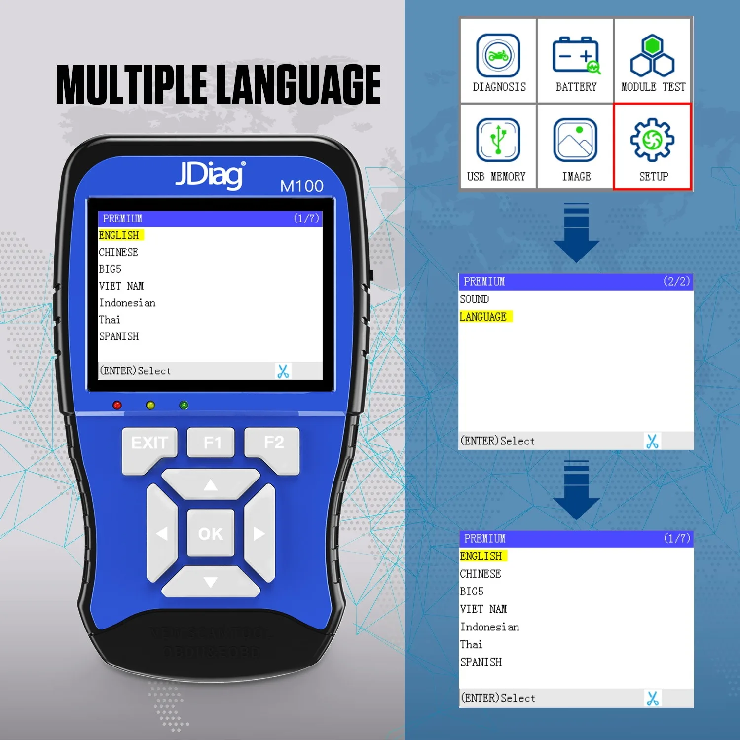 JDiag M100 Motorcycle Diagnostic Scanner Moto Fault Diagnostic Tool Motorbike Code Reader For KTM Yamaha Kawasaki Suzuki Honda