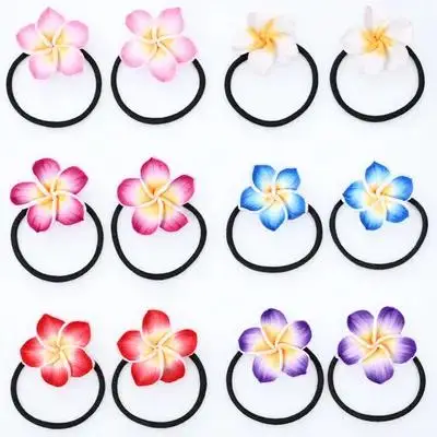 

12pcs Flowers Hair Ties Plumeria Tropical Elastic Bands Summer Hairstyles Hawaiian Hair Decorations Scrunchie Accessories Women
