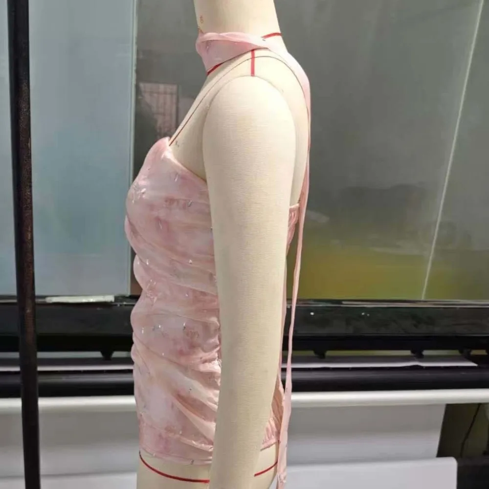 

Ins Fashion Corset Pink Flower Camisole Korean Style Slim Fit Ribbon Crop Tops Tanks Streetwear Suspender Vest Ladies