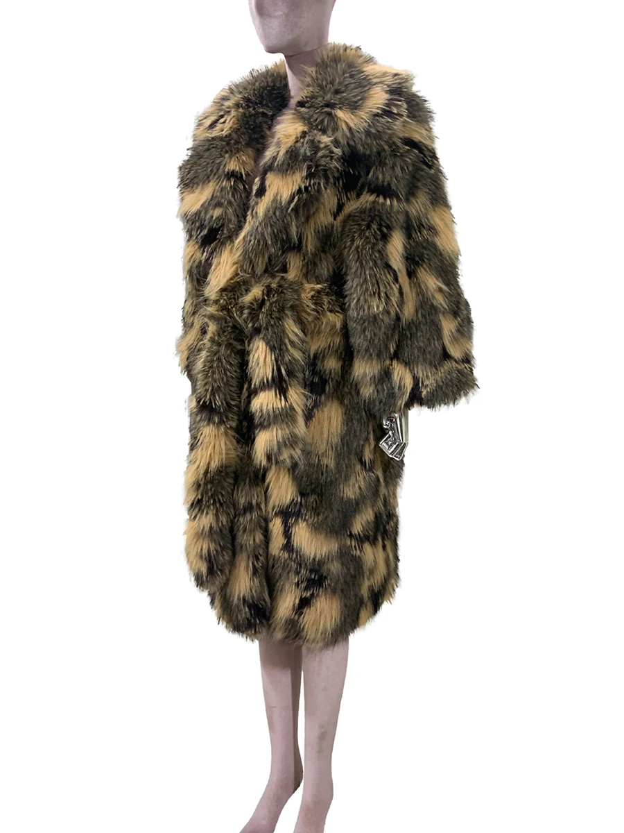 الخريف الشتاء طويل ملون متعدد الألوان أشعث شعر سميكة الدافئة فو الثعلب الفراء معطف المرأة شيك أنيق فاخر مصمم الملابس #3