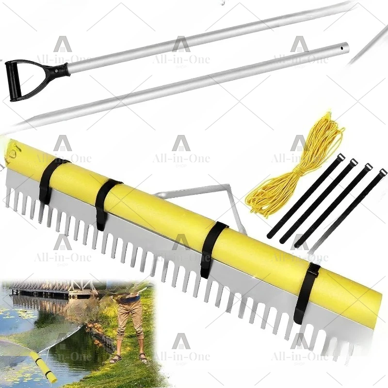 37 Tooth 36 Inch Premium Aluminum Rake Lawn Rake Leaf Rake Lake with Foam Rope
