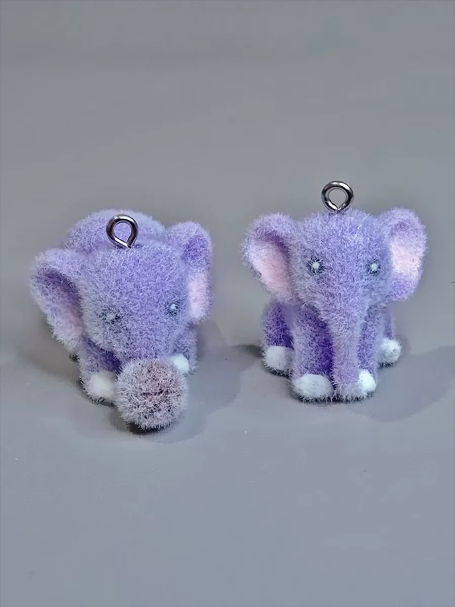 20Pcs 3D Flocking Resin Elephant Charms Cartoon Plush Dolls Pendant for Necklaces Earrings Making DIY Jewelry Accessories